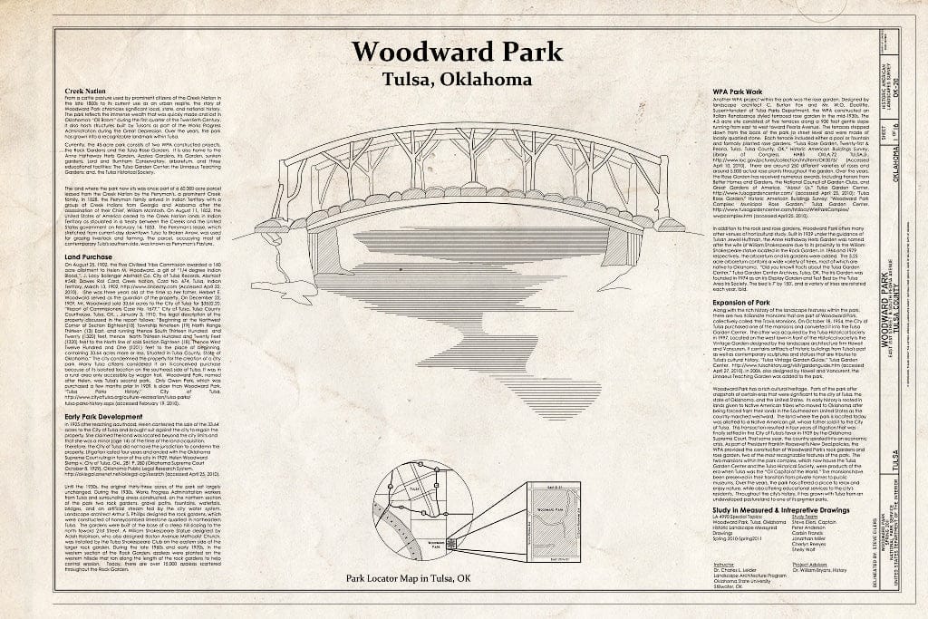 Blueprint Title Page - Woodward Park, 2101 South Peoria Avenue, Tulsa, Tulsa County, OK