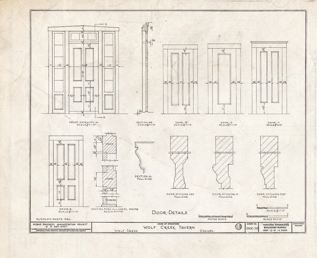 Blueprint HABS ORE,17-Wolf,1- (Sheet 13 of 14) - Wolf Creek Tavern, Pacific Highway, Wolf Creek, Josephine County, OR