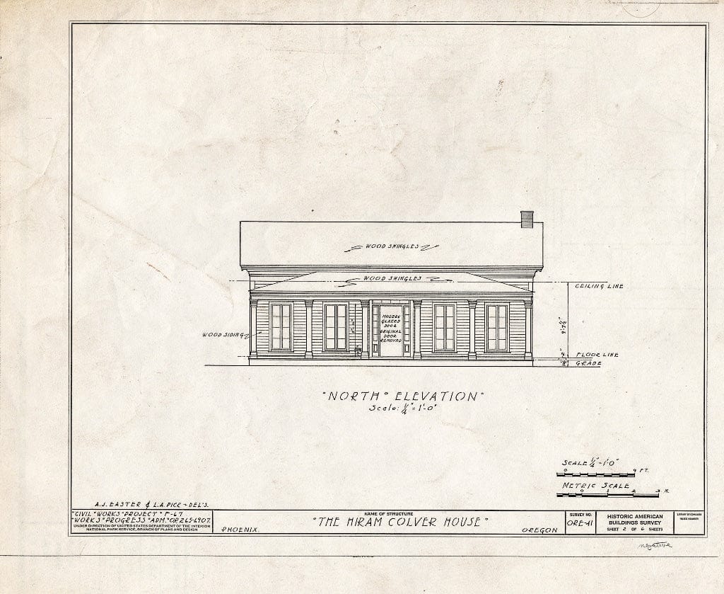 Blueprint HABS ORE,15-Phenix,1- (Sheet 2 of 6) - Hiram Colver House, Pacific Highway, Phoenix, Jackson County, OR