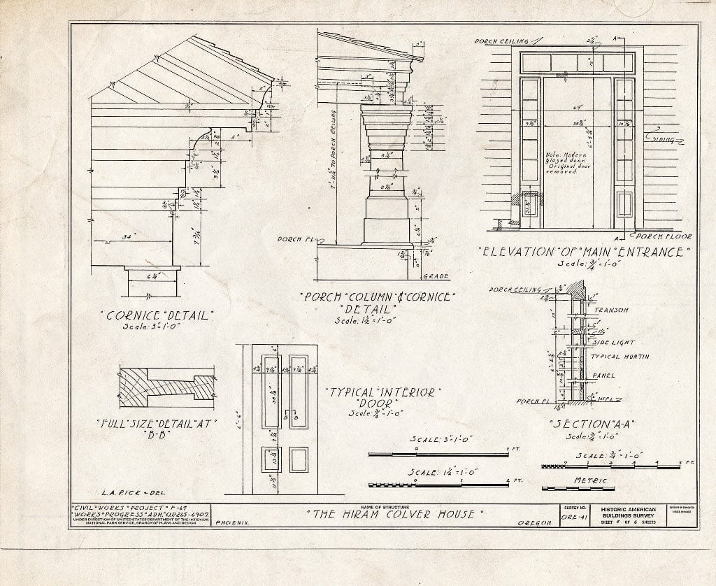 Blueprint HABS ORE,15-Phenix,1- (Sheet 5 of 6) - Hiram Colver House, Pacific Highway, Phoenix, Jackson County, OR