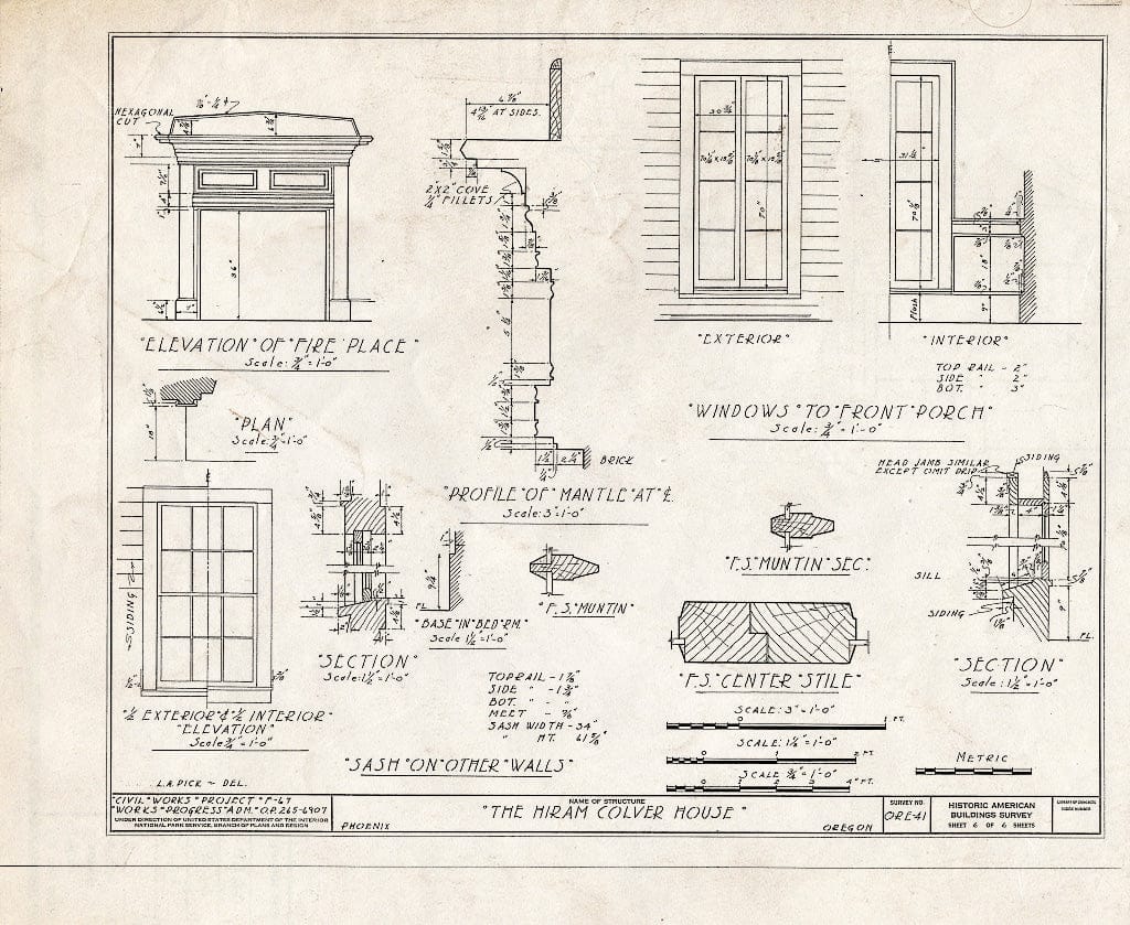 Blueprint HABS ORE,15-Phenix,1- (Sheet 6 of 6) - Hiram Colver House, Pacific Highway, Phoenix, Jackson County, OR