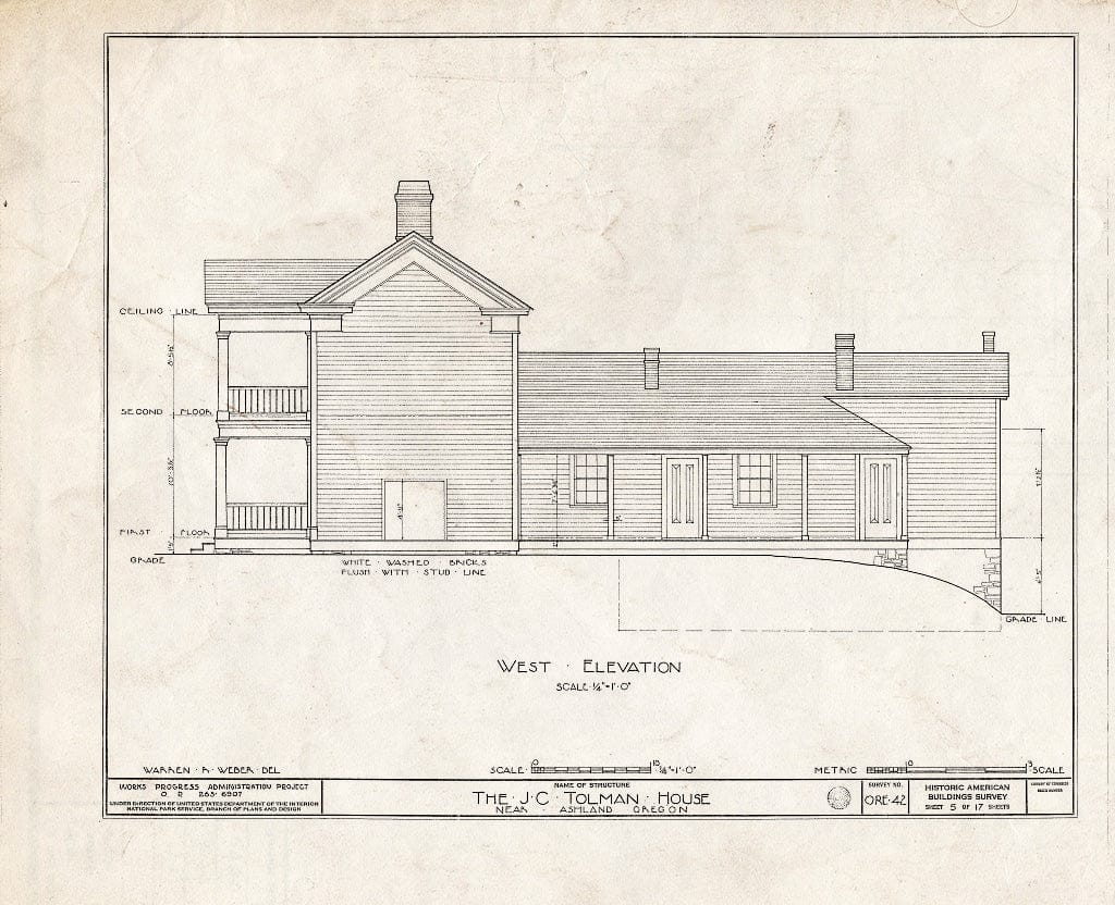 Blueprint HABS ORE,15-ASH.V,1- (Sheet 5 of 17) - James C. Tolman House, Pacific Highway, Ashland, Jackson County, OR