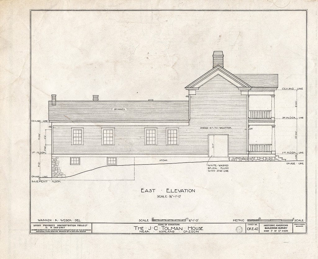 Blueprint HABS ORE,15-ASH.V,1- (Sheet 7 of 17) - James C. Tolman House, Pacific Highway, Ashland, Jackson County, OR