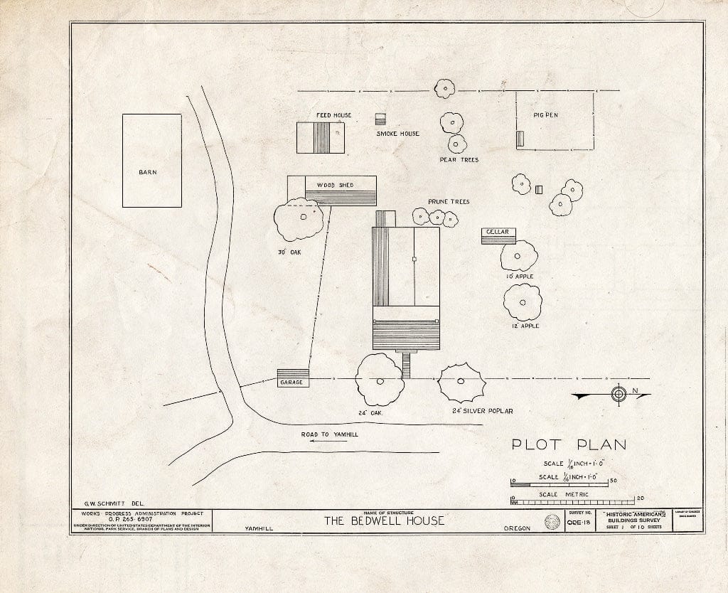 Blueprint HABS ORE,36-YAMHI.V,2- (Sheet 1 of 10) - Elisha Bedwell House, Yamhill, Yamhill County, OR