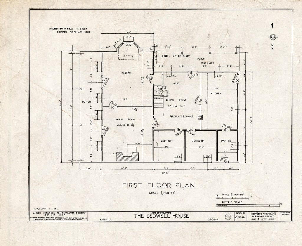 Blueprint HABS ORE,36-YAMHI.V,2- (Sheet 2 of 10) - Elisha Bedwell House, Yamhill, Yamhill County, OR