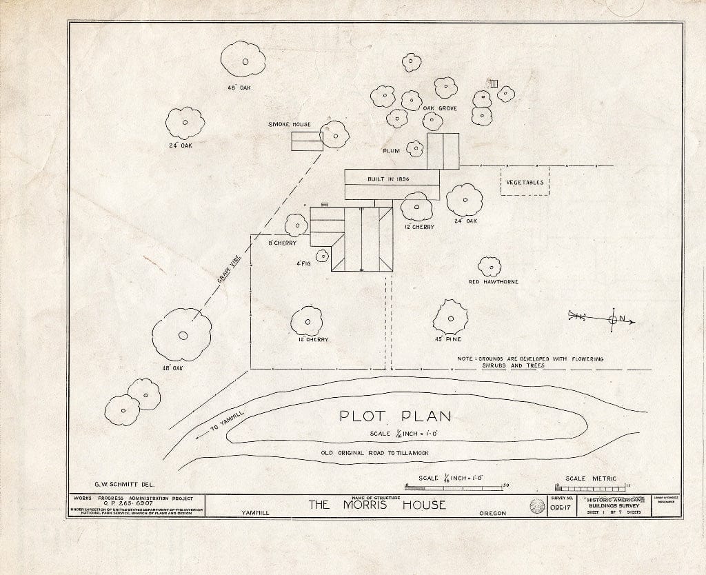 Blueprint HABS ORE,36-YAMHI.V,1- (Sheet 1 of 7) - Eliam Small Morris House, Yamhill, Yamhill County, OR