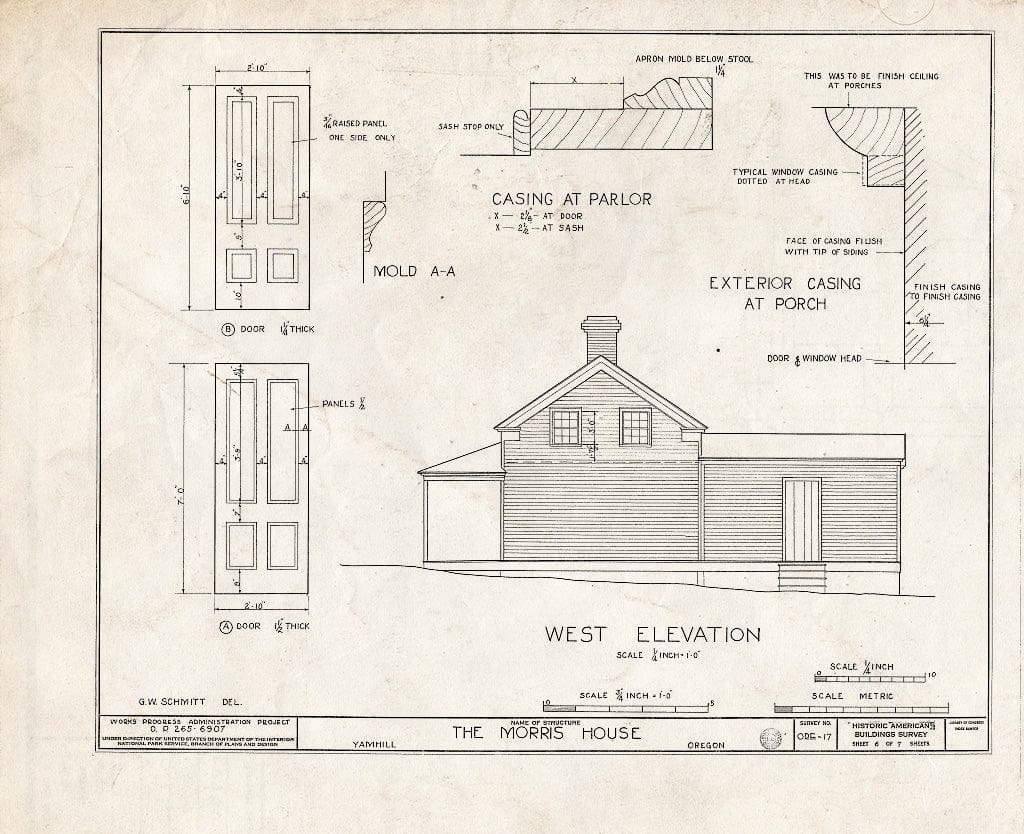 Blueprint HABS ORE,36-YAMHI.V,1- (Sheet 6 of 7) - Eliam Small Morris House, Yamhill, Yamhill County, OR