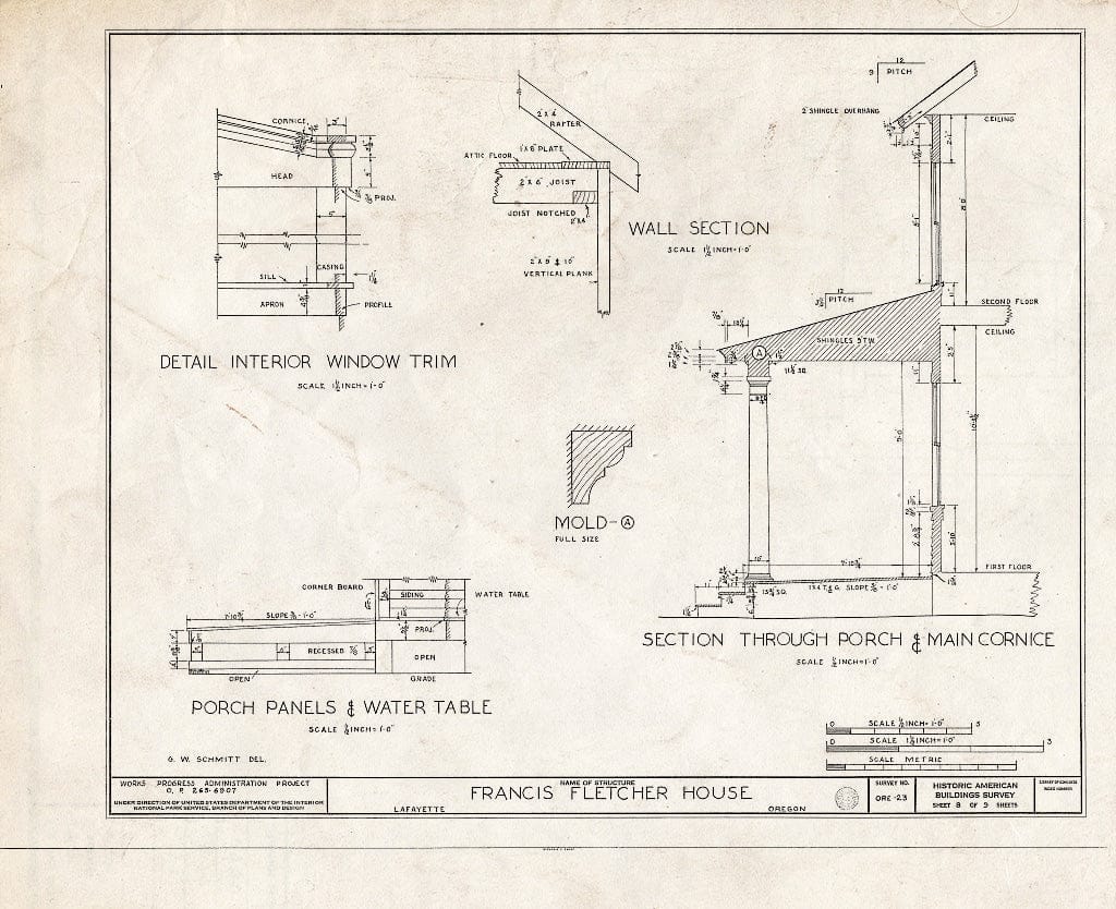 Blueprint HABS ORE,36-LAFA.V,2- (Sheet 8 of 9) - Francis Fletcher House, Lafayette, Yamhill County, OR