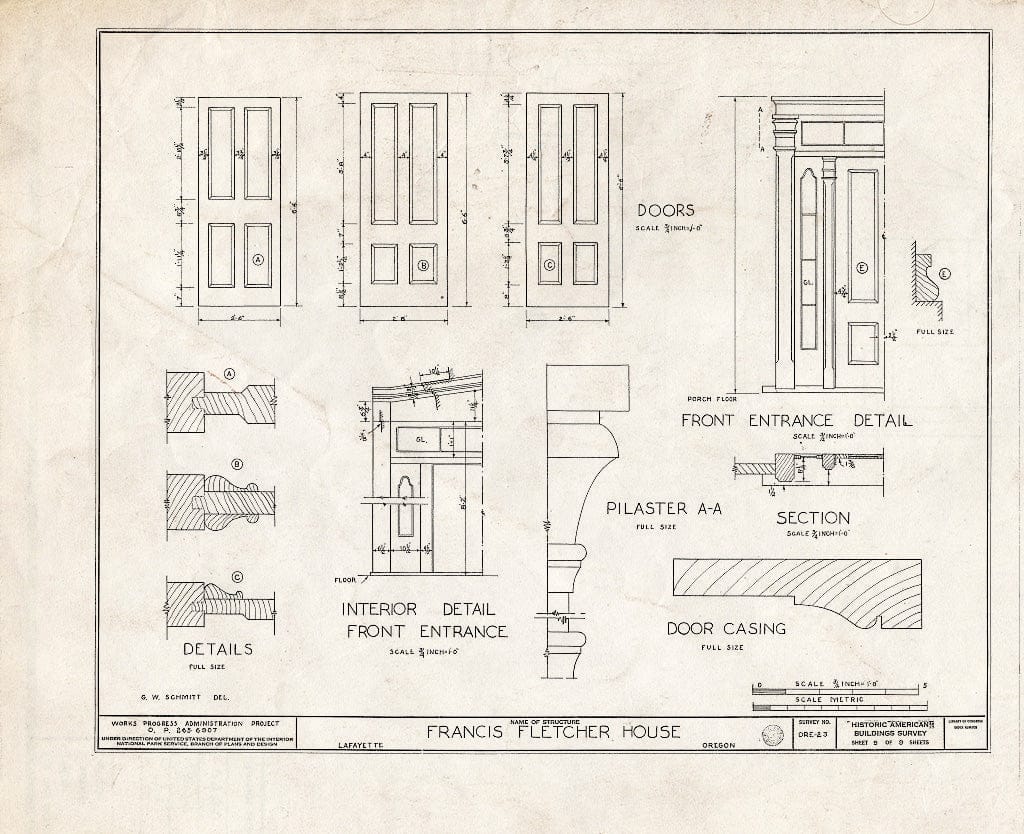 Blueprint HABS ORE,36-LAFA.V,2- (Sheet 9 of 9) - Francis Fletcher House, Lafayette, Yamhill County, OR