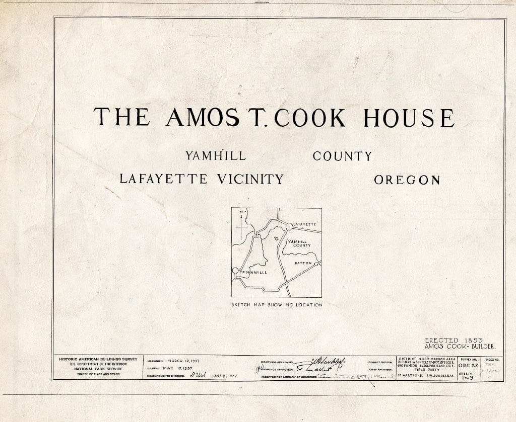 Blueprint HABS ORE,36-LAFA.V,1- (Sheet 0 of 9) - Amos T. Cook House, Lafayette, Yamhill County, OR