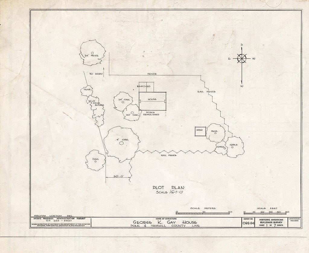 Blueprint HABS ORE,36-HOP.V,1- (Sheet 1 of 7) - George K. Gay House, Hopewell, Yamhill County, OR