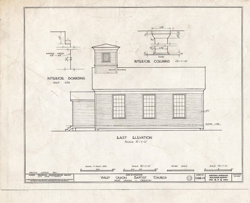 Blueprint HABS ORE,34-UNIW,1- (Sheet 4 of 6) - West Union Baptist Church, West Union, Washington County, OR