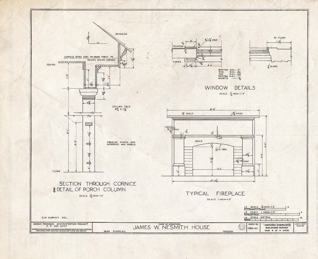 Blueprint HABS ORE,34-Rick.V,1- (Sheet 8 of 9) - James W. Nesmith House, Rickreall, Polk County, OR