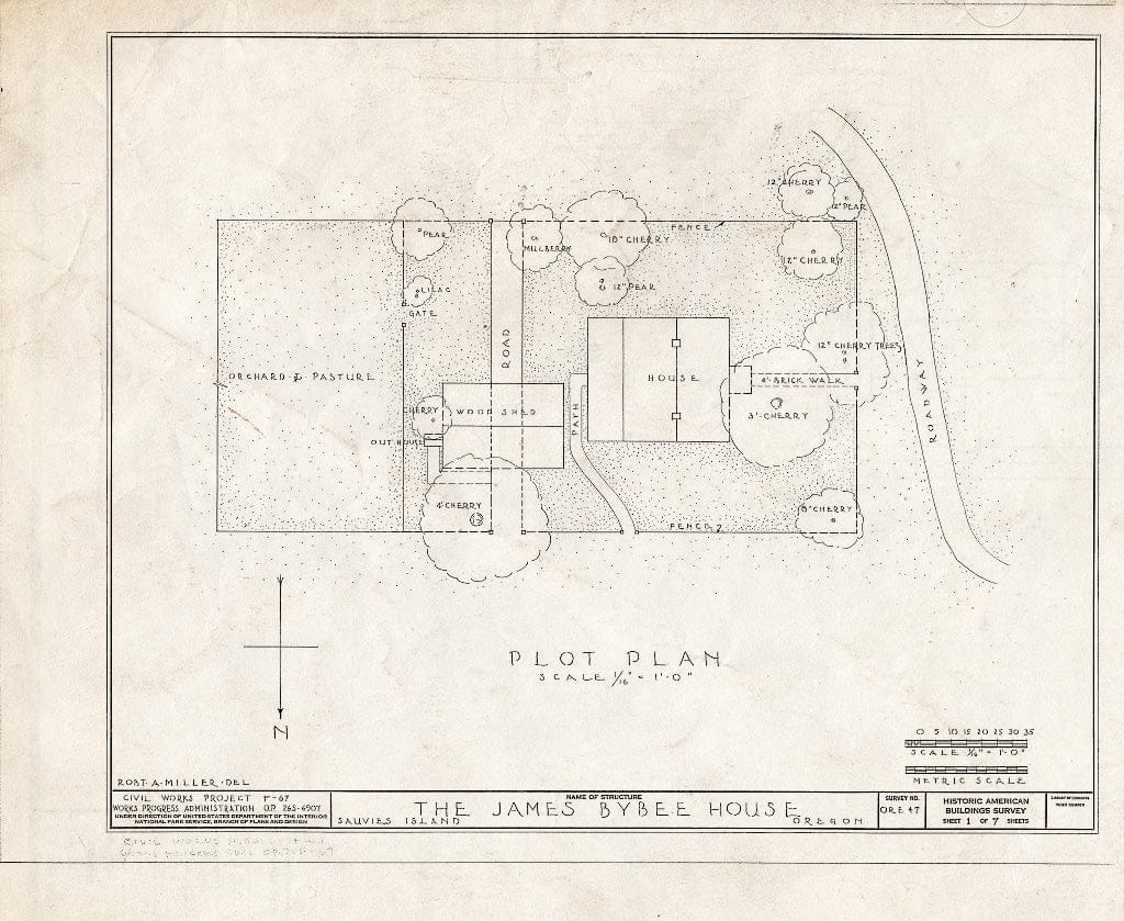 Blueprint HABS ORE,26-SAUVI,1- (Sheet 1 of 7) - James F. Bybee House, Burlington, Multnomah County, OR
