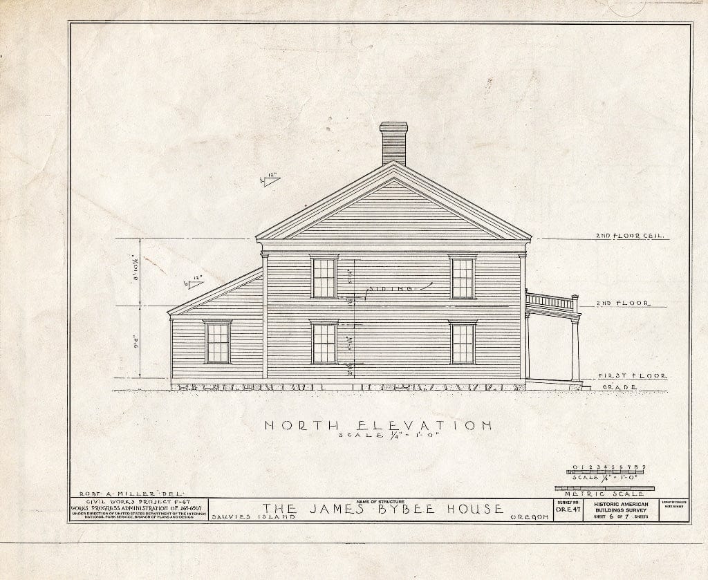 Blueprint HABS ORE,26-SAUVI,1- (Sheet 6 of 7) - James F. Bybee House, Burlington, Multnomah County, OR