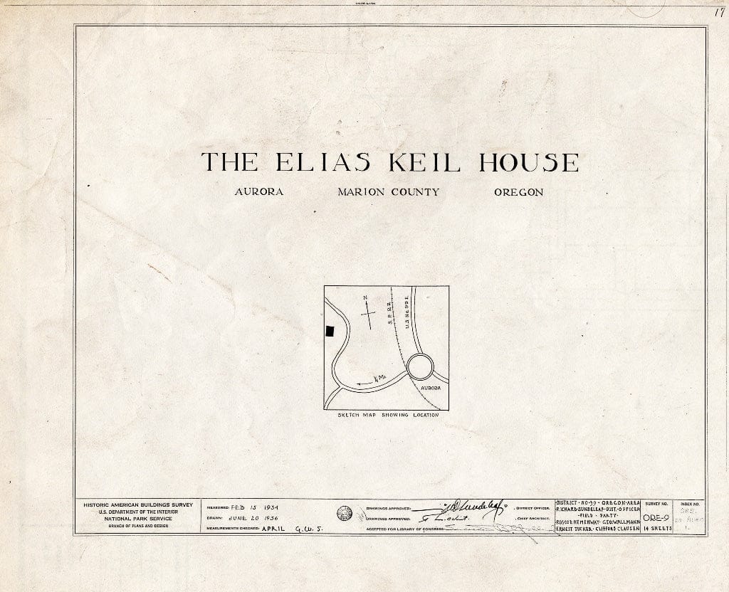 Blueprint HABS ORE,24-Auro,1- (Sheet 0 of 14) - Elias Keil House, Aurora, Marion, OR
