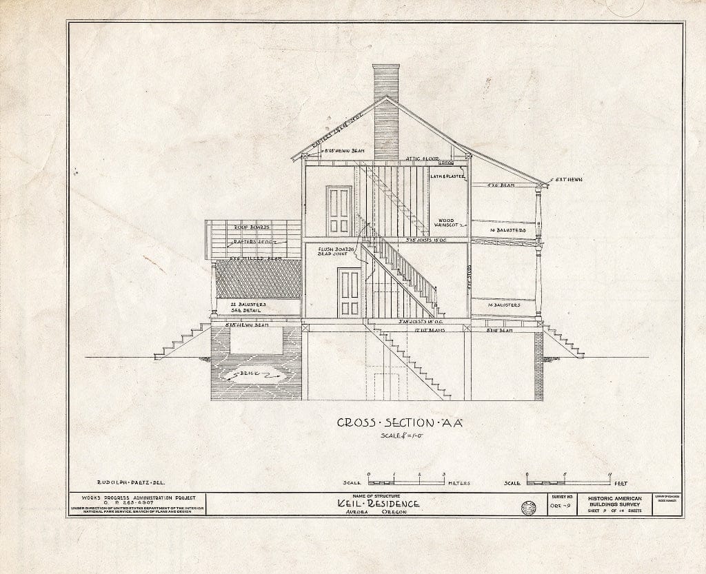 Blueprint HABS ORE,24-Auro,1- (Sheet 9 of 14) - Elias Keil House, Aurora, Marion, OR