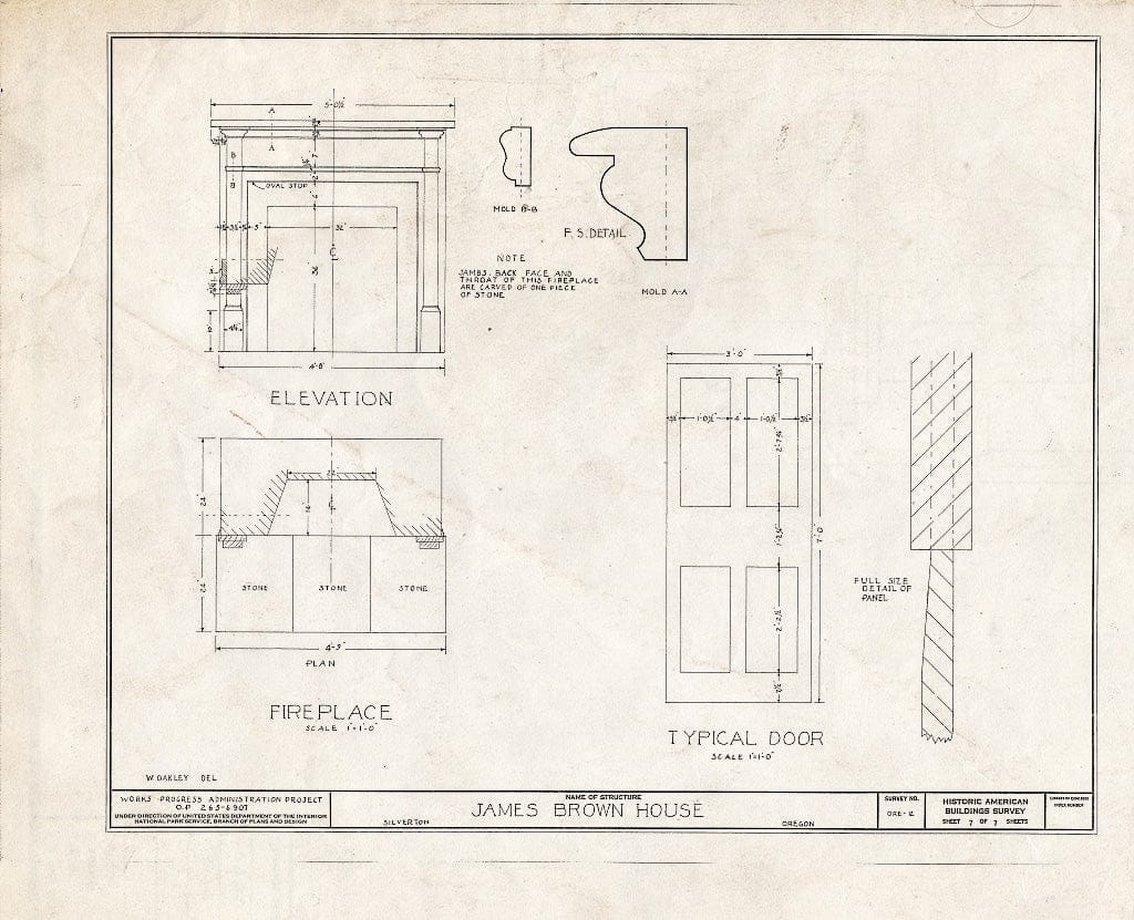 Blueprint HABS ORE,24-SILV,1- (Sheet 7 of 7) - James Brown House, Fifth & Main Streets, Silverton, Marion, OR