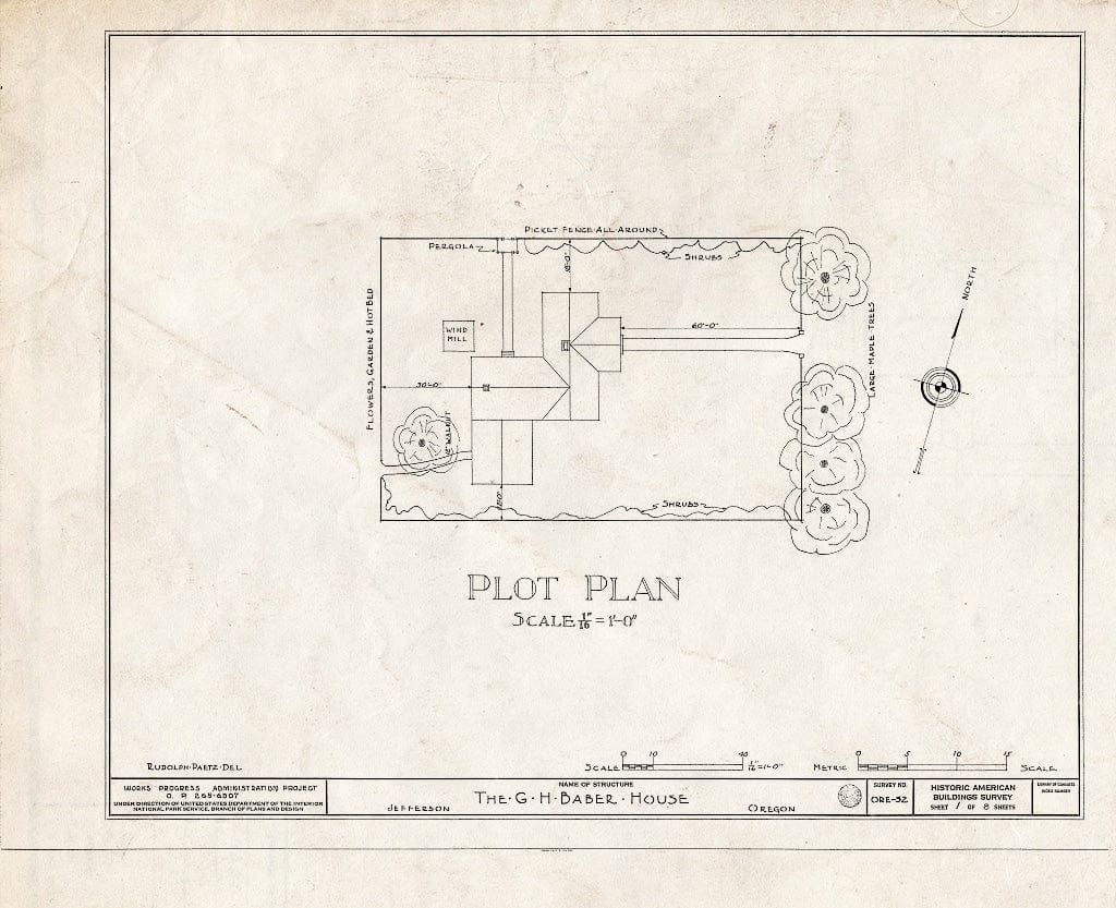 Blueprint HABS ORE,22-JEF.V,1- (Sheet 1 of 8) - Granville H. Baber House, Jefferson, Marion, OR