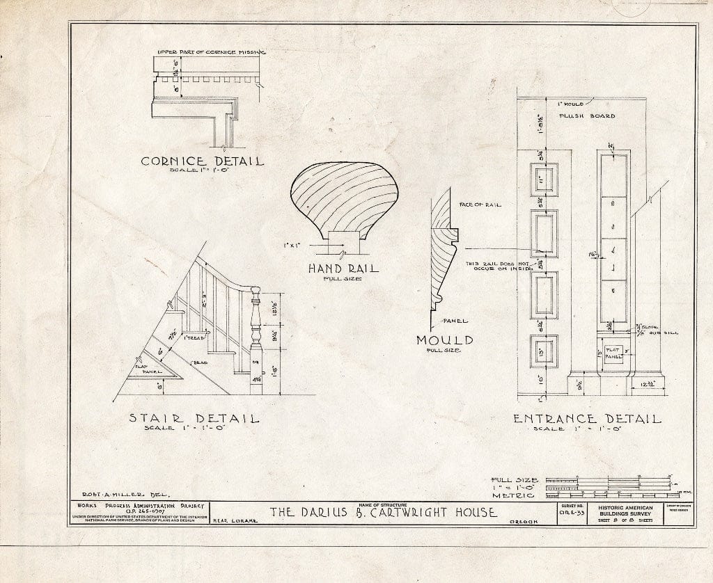 Blueprint HABS ORE,20-LORA.V,1- (Sheet 8 of 8) - Darius B. Cartwright House, Lorane, Lane County, OR