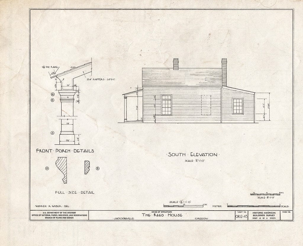 Blueprint HABS ORE,15-JACVI,1- (Sheet 4 of 6) - Dr. G. W. Greer House, 250 North Oregon Street, Jacksonville, Jackson County, OR