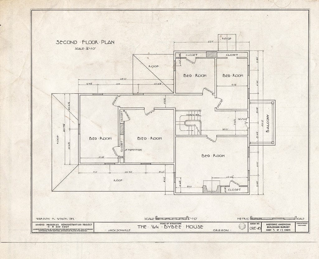 Blueprint HABS ORE,15-JACVI.V,1- (Sheet 3 of 13) - William Bybee House, Jacksonville, Jackson County, OR