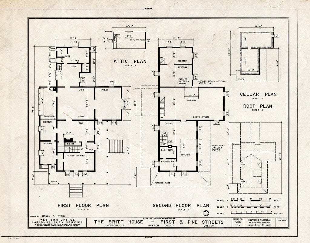 Blueprint HABS ORE,15,JACVI,3- (Sheet 2 of 5) - Britt House, 201 South First Street, Jacksonville, Jackson County, OR