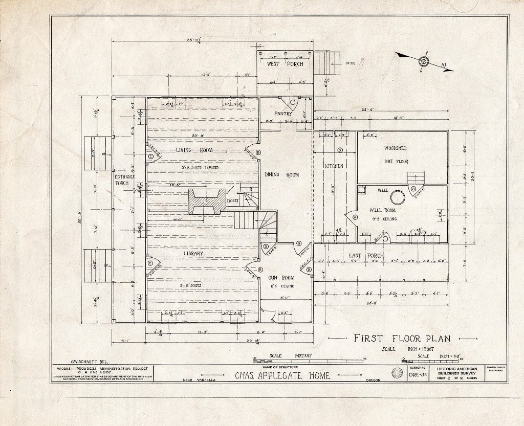 Blueprint HABS ORE,10-YONC.V,1- (Sheet 2 of 12) - Charles Applegate House, Yoncalla, Douglas County, OR