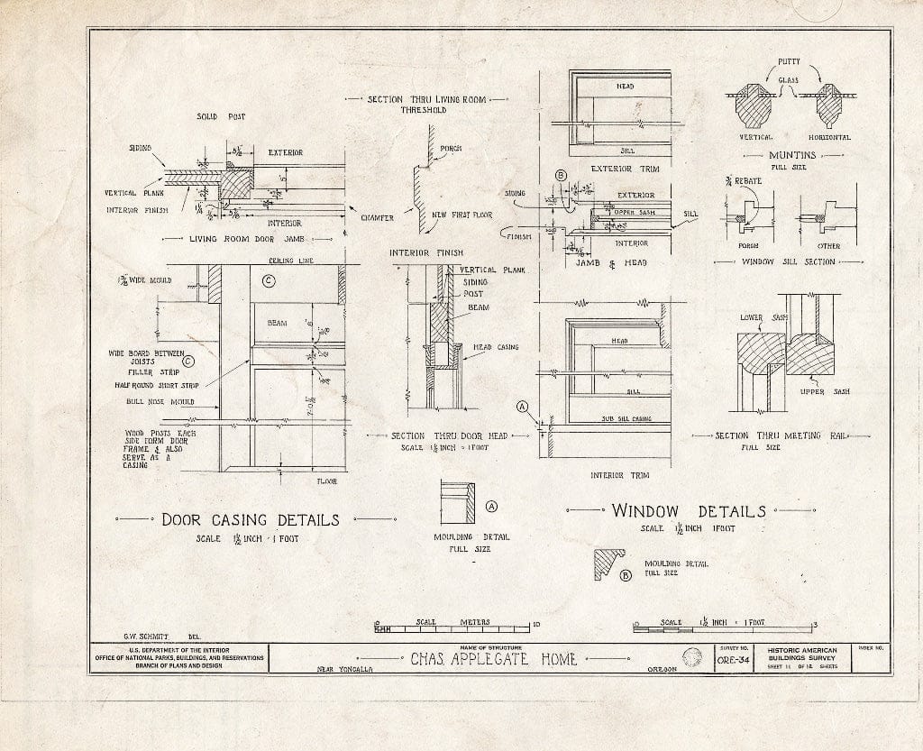Blueprint HABS ORE,10-YONC.V,1- (Sheet 11 of 12) - Charles Applegate House, Yoncalla, Douglas County, OR