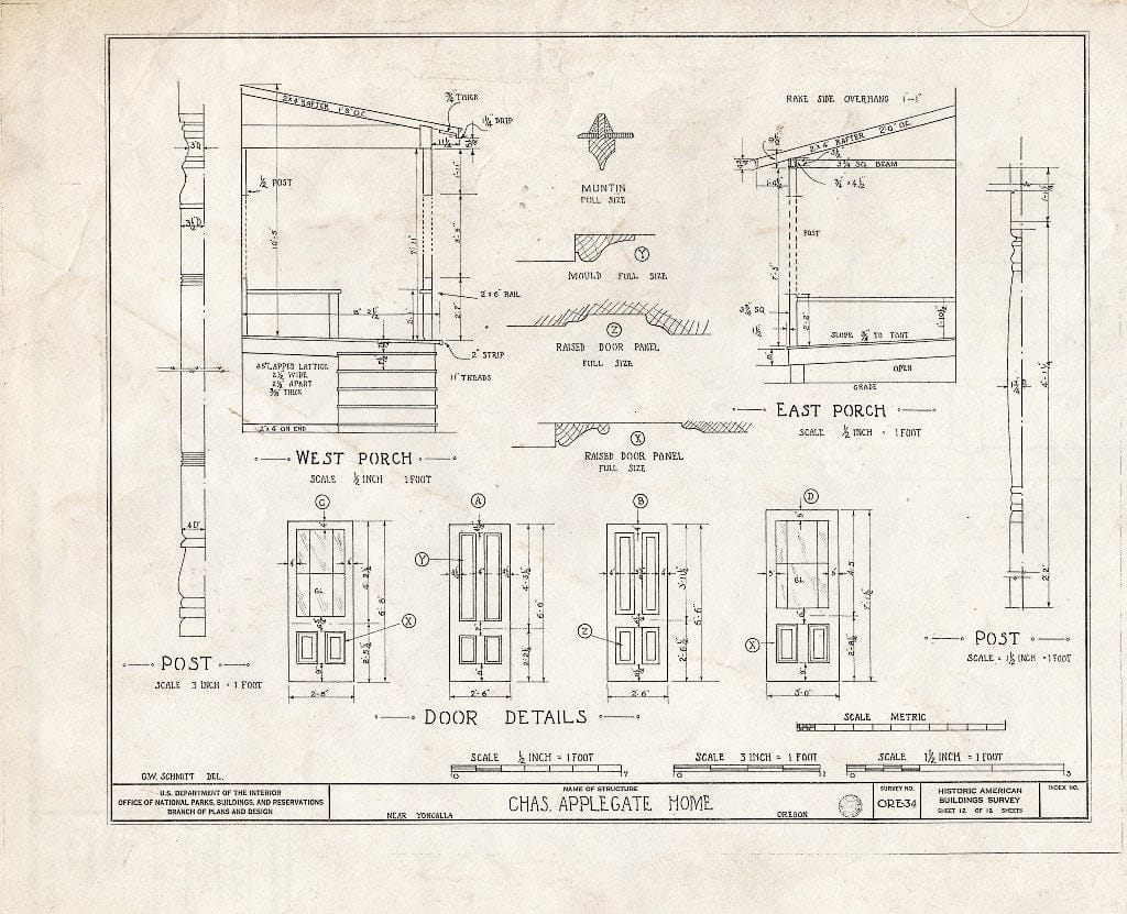 Blueprint HABS ORE,10-YONC.V,1- (Sheet 12 of 12) - Charles Applegate House, Yoncalla, Douglas County, OR