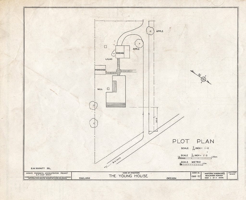 Blueprint HABS ORE,10-Oak,2- (Sheet 1 of 8) - Edward G. Young House, Second Avenue & Maple Street, Oakland, Douglas County, OR