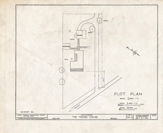 Blueprint HABS ORE,10-Oak,2- (Sheet 1 of 8) - Edward G. Young House, Second Avenue & Maple Street, Oakland, Douglas County, OR