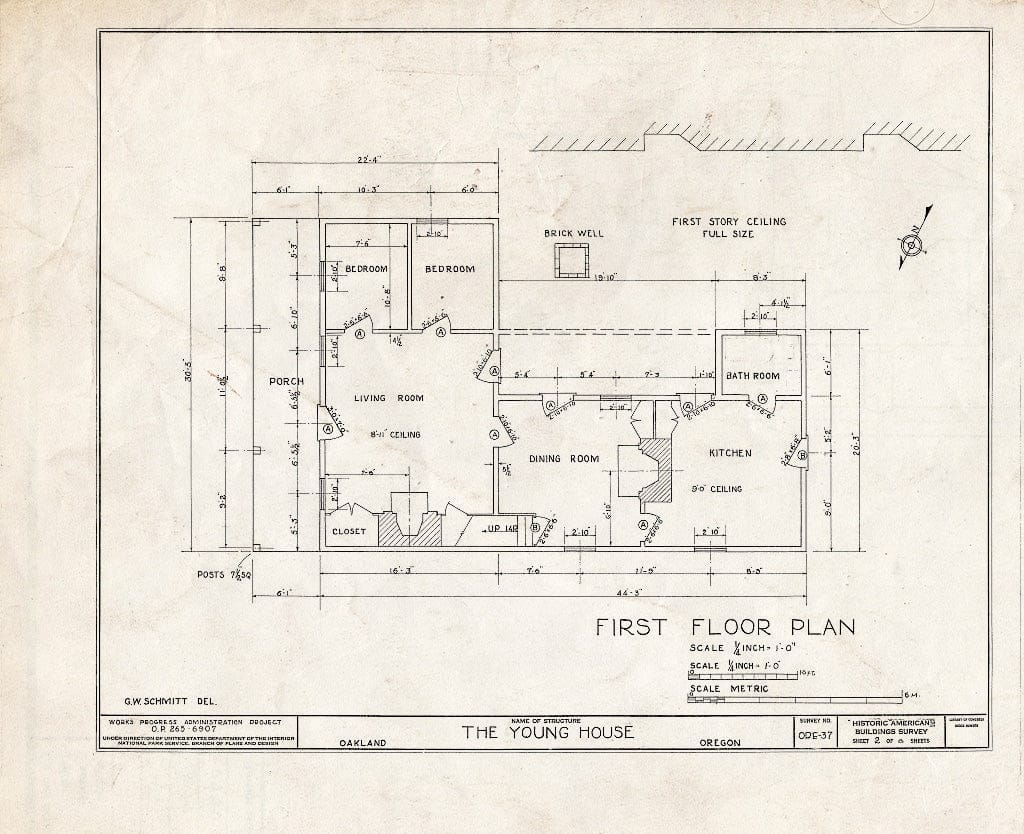 Blueprint HABS ORE,10-Oak,2- (Sheet 2 of 8) - Edward G. Young House, Second Avenue & Maple Street, Oakland, Douglas County, OR