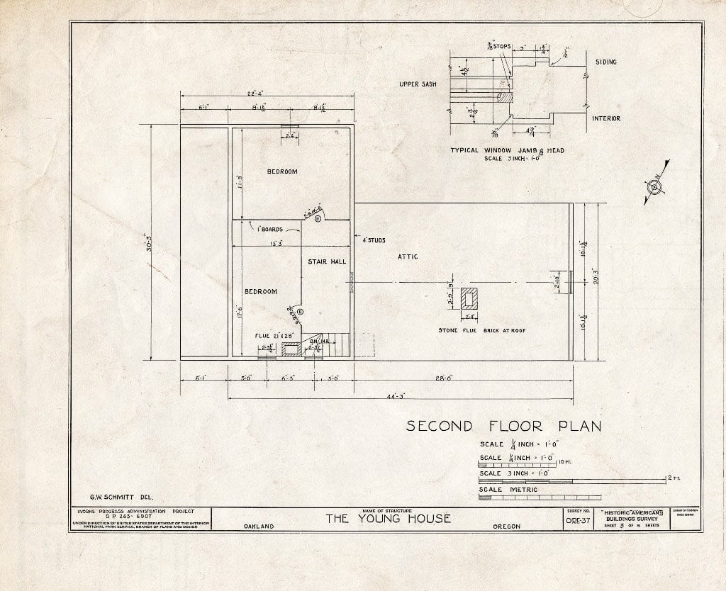 Blueprint HABS ORE,10-Oak,2- (Sheet 3 of 8) - Edward G. Young House, Second Avenue & Maple Street, Oakland, Douglas County, OR