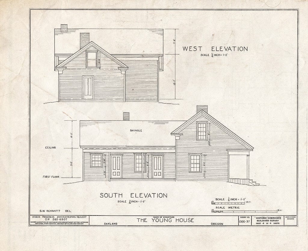 Blueprint HABS ORE,10-Oak,2- (Sheet 6 of 8) - Edward G. Young House, Second Avenue & Maple Street, Oakland, Douglas County, OR