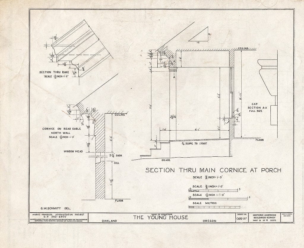 Blueprint HABS ORE,10-Oak,2- (Sheet 8 of 8) - Edward G. Young House, Second Avenue & Maple Street, Oakland, Douglas County, OR