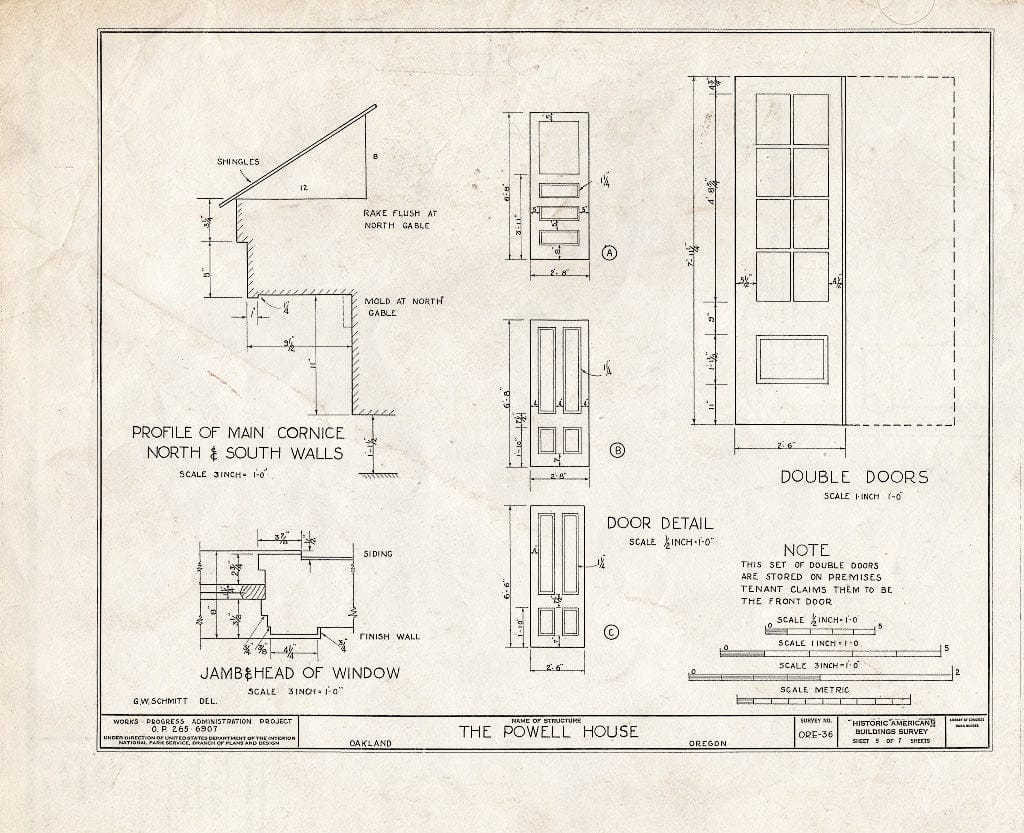 Blueprint HABS ORE,10-Oak,1- (Sheet 5 of 7) - Louis Powell House, Second Avenue & Maple Street, Oakland, Douglas County, OR