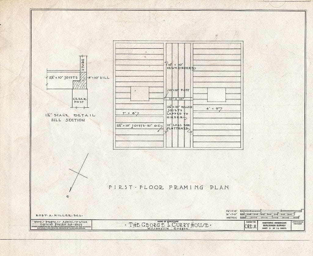 Blueprint HABS ORE,3-WILSO.V,1- (Sheet 2 of 14) - George L. Curry House, Wilsonville, Clackamas County, OR