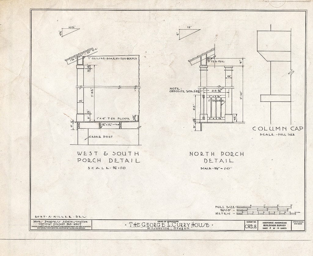 Blueprint HABS ORE,3-WILSO.V,1- (Sheet 8 of 14) - George L. Curry House, Wilsonville, Clackamas County, OR