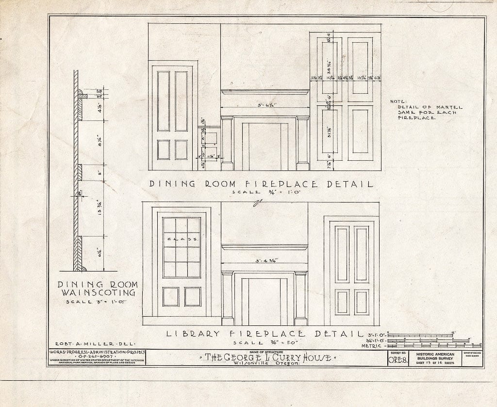 Blueprint HABS ORE,3-WILSO.V,1- (Sheet 13 of 14) - George L. Curry House, Wilsonville, Clackamas County, OR