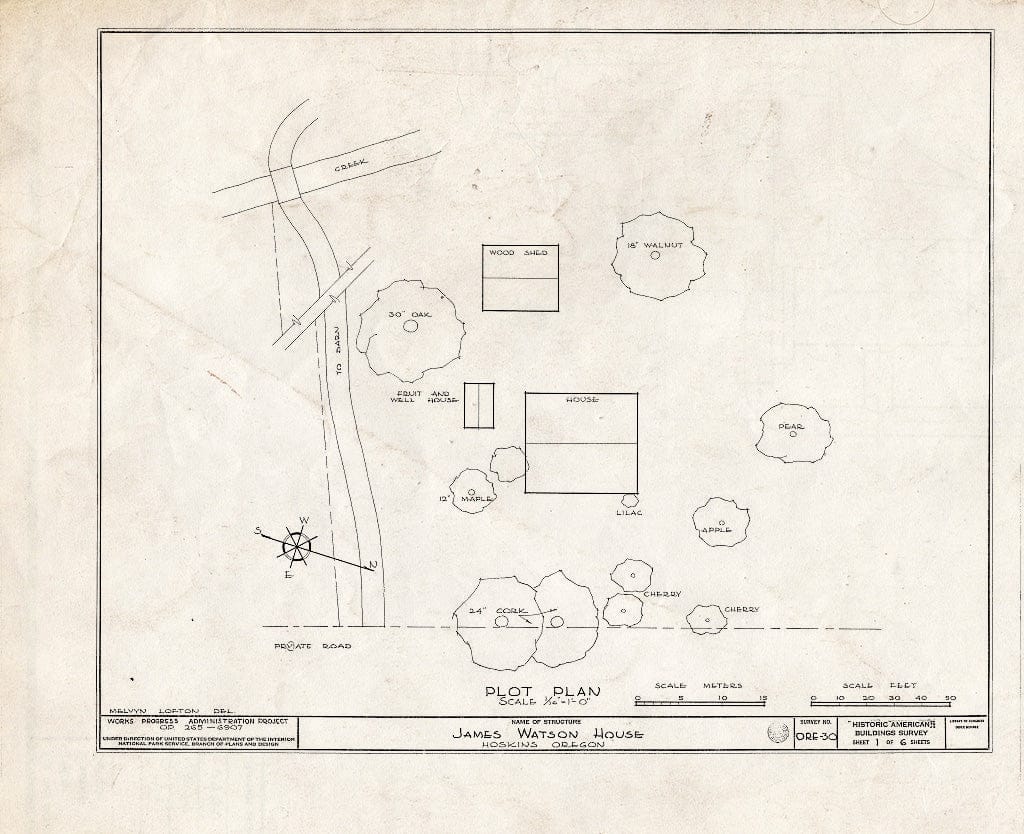 Blueprint HABS ORE,2-HOSK,1- (Sheet 1 of 6) - James Watson House, Hoskins, Benton County, OR