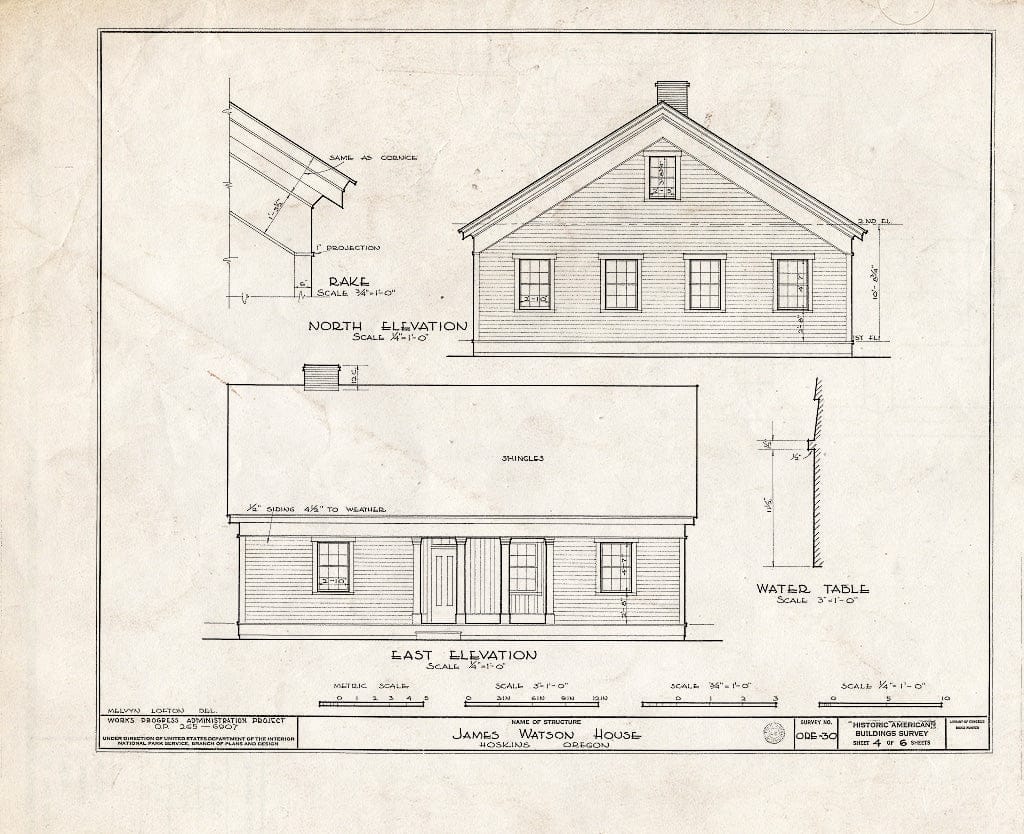 Blueprint HABS ORE,2-HOSK,1- (Sheet 4 of 6) - James Watson House, Hoskins, Benton County, OR