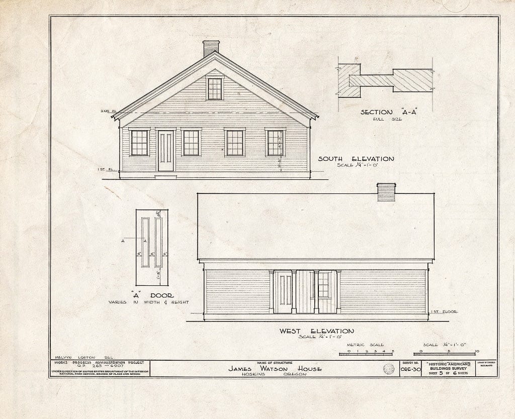 Blueprint HABS ORE,2-HOSK,1- (Sheet 5 of 6) - James Watson House, Hoskins, Benton County, OR