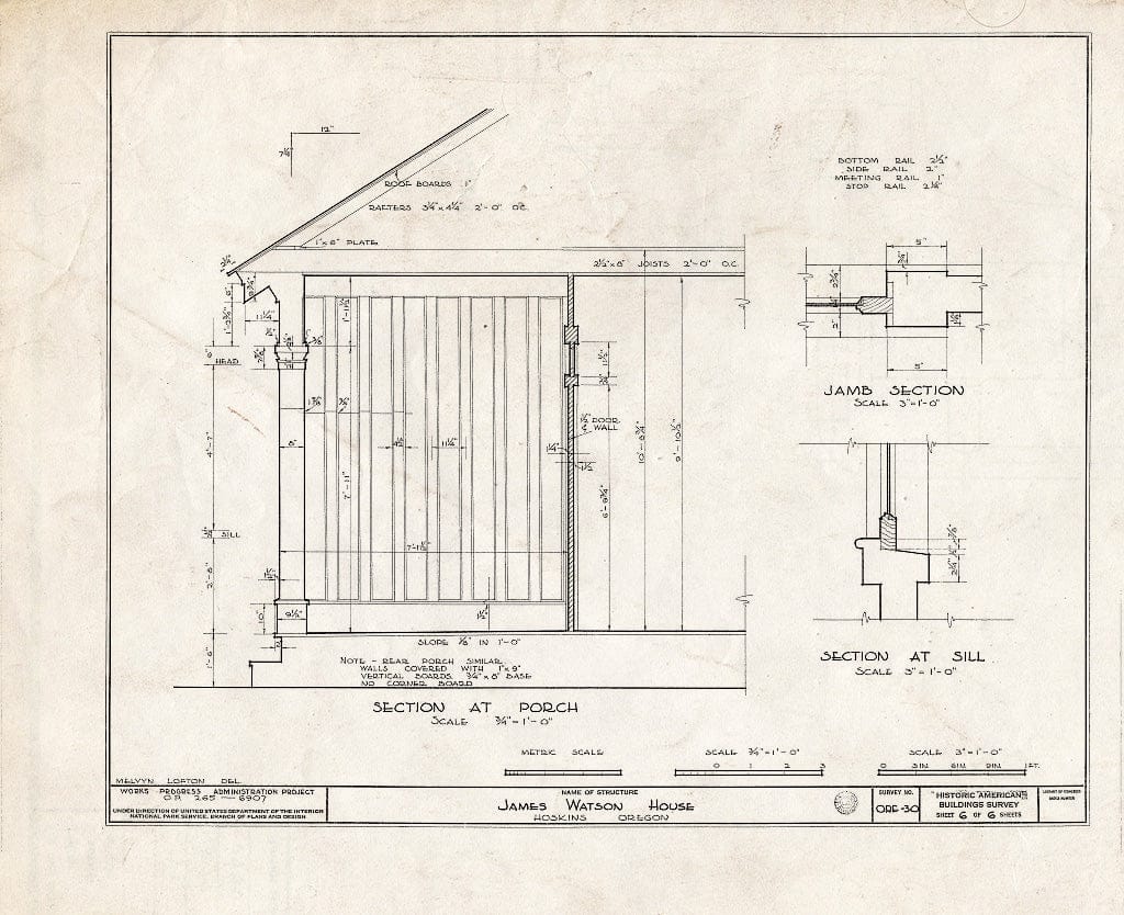 Blueprint HABS ORE,2-HOSK,1- (Sheet 6 of 6) - James Watson House, Hoskins, Benton County, OR