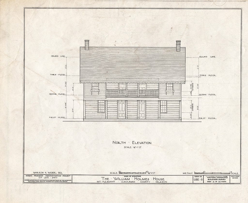 Blueprint HABS ORE,3-MOUPL,1- (Sheet 4 of 14) - William Holmes House, Mount Pleasant, Clackamas County, OR