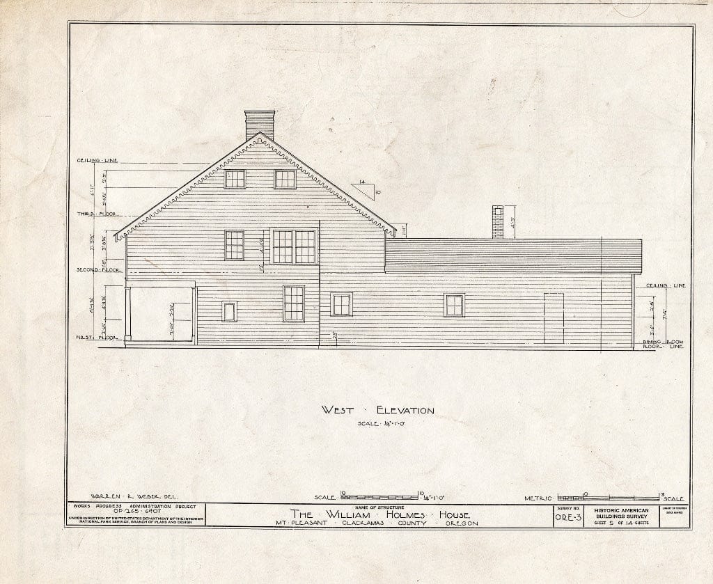 Blueprint HABS ORE,3-MOUPL,1- (Sheet 5 of 14) - William Holmes House, Mount Pleasant, Clackamas County, OR