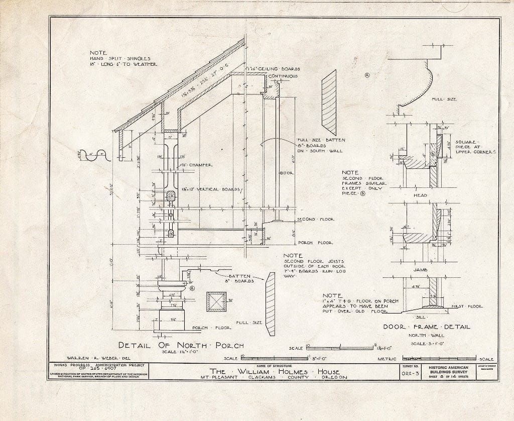 Blueprint HABS ORE,3-MOUPL,1- (Sheet 8 of 14) - William Holmes House, Mount Pleasant, Clackamas County, OR