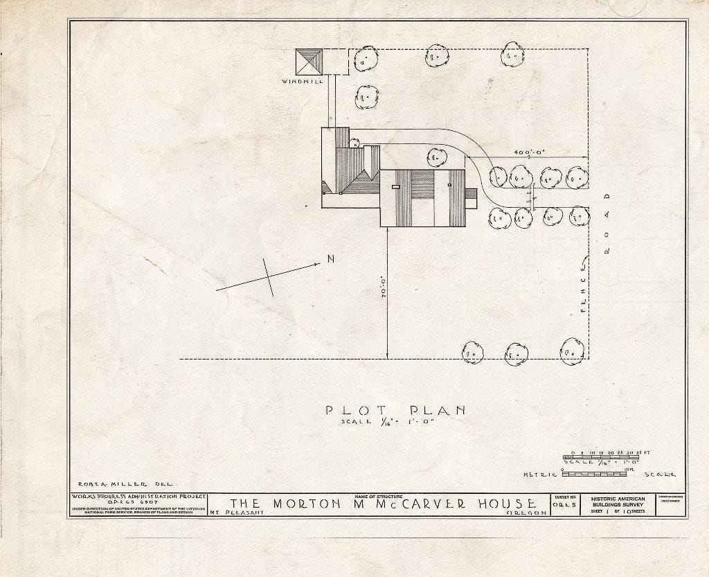 Blueprint HABS ORE,3-MOUPL,3- (Sheet 1 of 10) - Morton McCarver House, Mount Pleasant, Clackamas County, OR