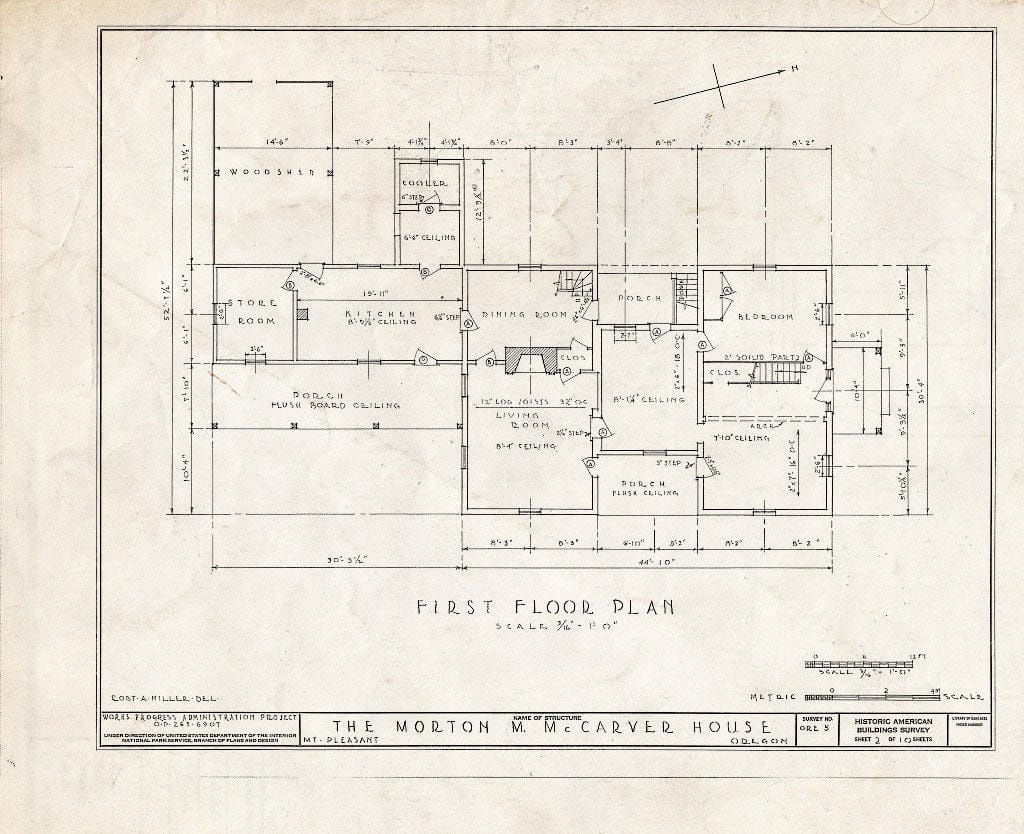 Blueprint HABS ORE,3-MOUPL,3- (Sheet 2 of 10) - Morton McCarver House, Mount Pleasant, Clackamas County, OR