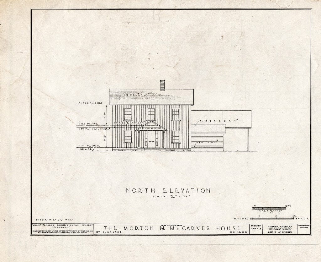 Blueprint HABS ORE,3-MOUPL,3- (Sheet 5 of 10) - Morton McCarver House, Mount Pleasant, Clackamas County, OR